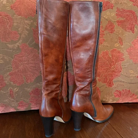 J. Crew Tan Italian Leather Heeled Boots 7.5 - Picture 6 of 9